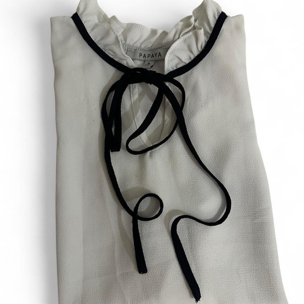Papaya Ivory Blouse with Dark Trim